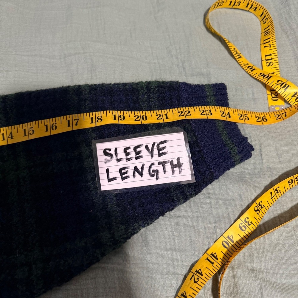 Cotton Traders Vtg Sweater Mens 3X Navy Green Tartan Plaid Wool Boucle Academia - Picture 8 of 8